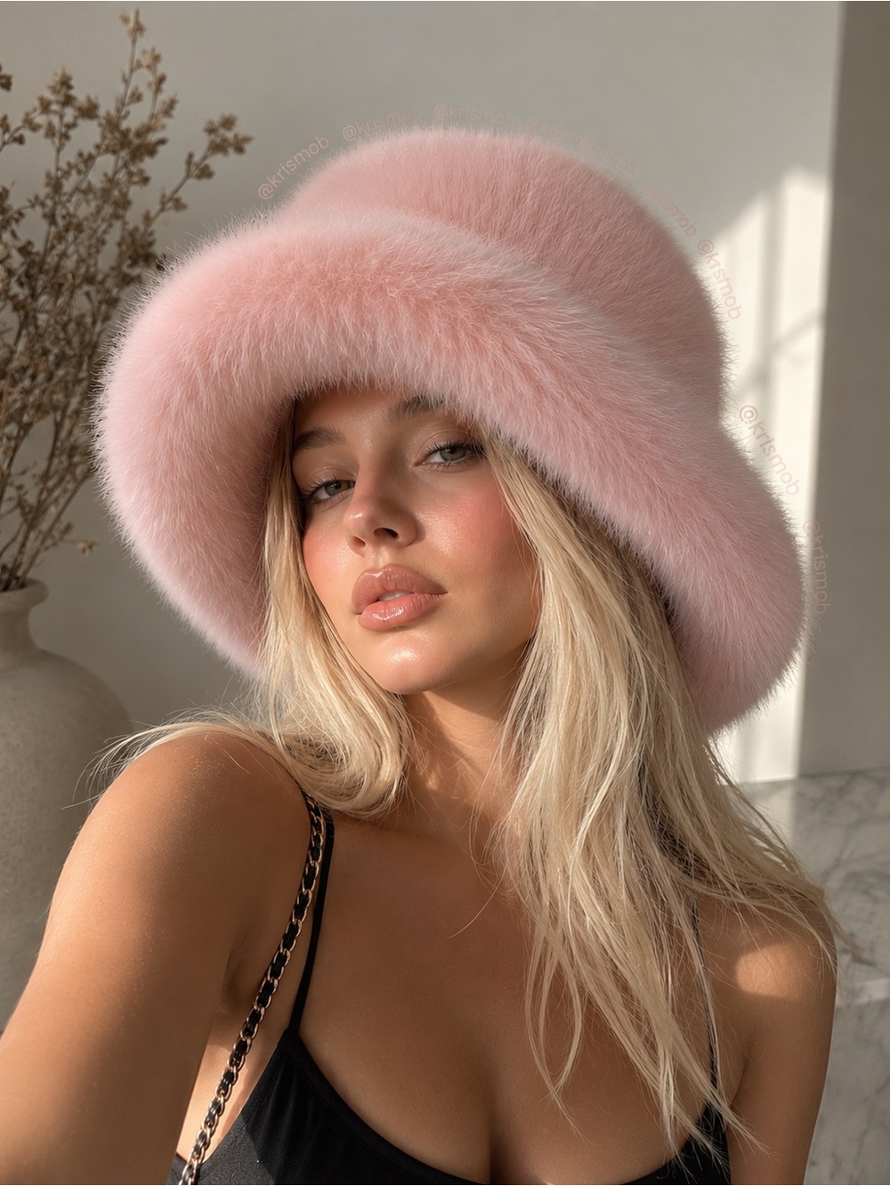 Fuzzy hat pink Emma brewin style